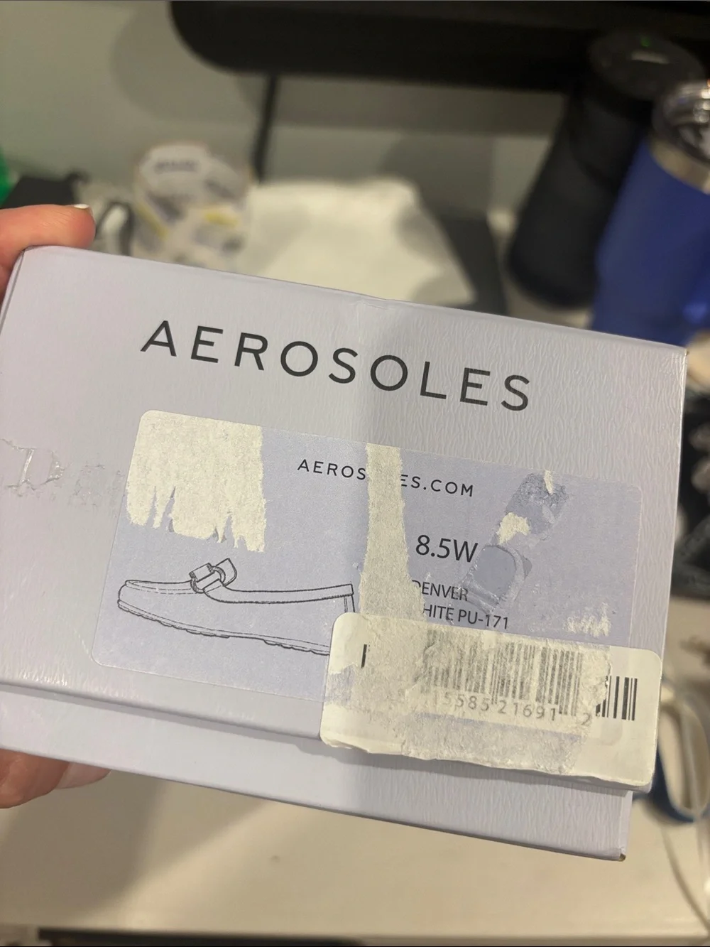 AEROSOLES White Pebbled Leather Slip-On Loafers with Silver Hardware